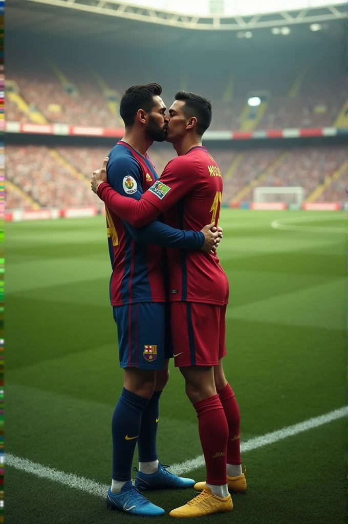 An image of Messi and Cristiano kissing