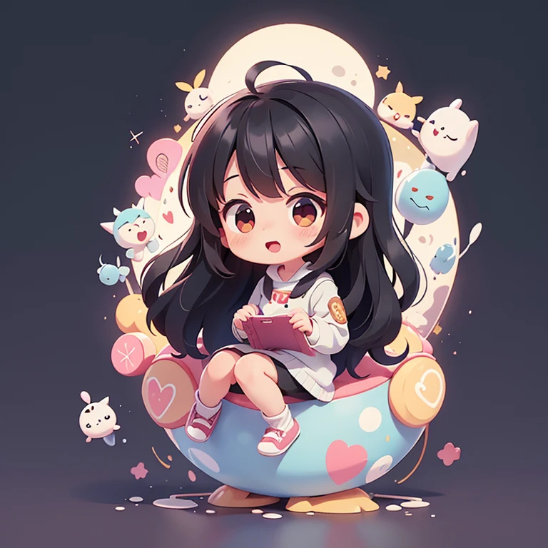 1people々、Happy atmosphere,Cute Style,Cute cartoon,round background,masterpiece Long black hair Cute Characters Anime Style charm High resolution delicate university student Troubled face