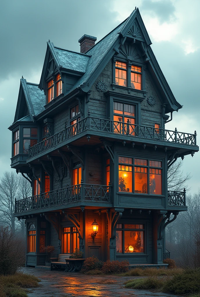 casa dieselpunk , vibrant, photorealistic, realistic, dramatic, dark, sharp focus, 8k