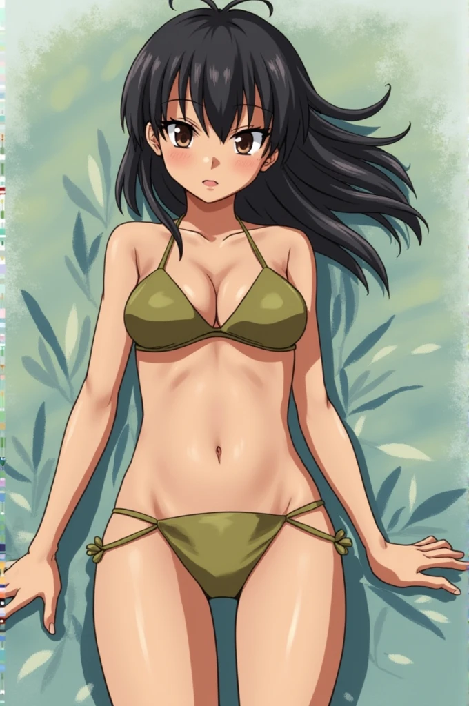 {{{{{ Star Piece, Highest quality:1.2),shape,8K,High resolution,(((pixel-perfect, detail-perfect))), solo, 1girl, rin shibuya, leaf bikini, looking at viewer