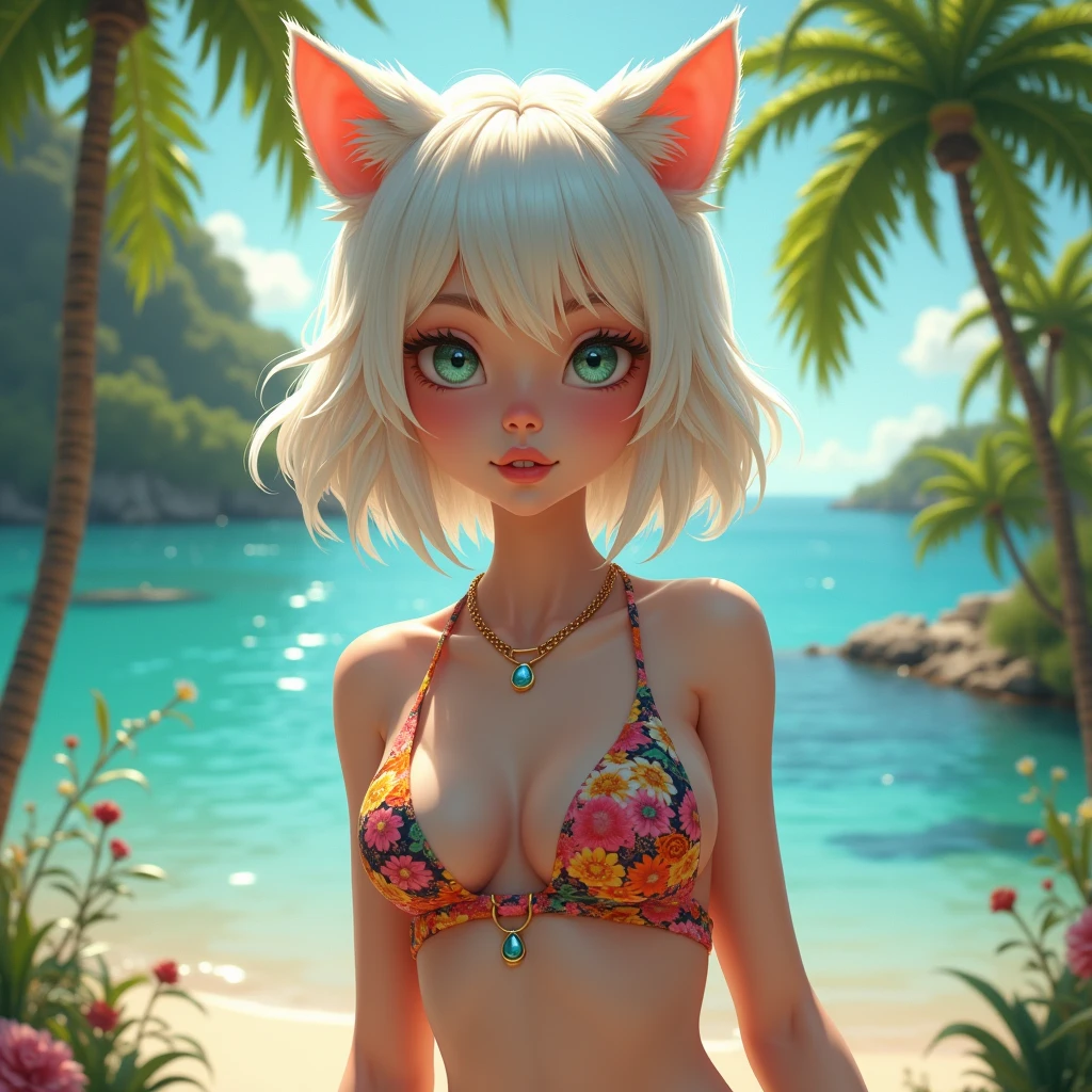 A girl with cat ears wearing a bikini