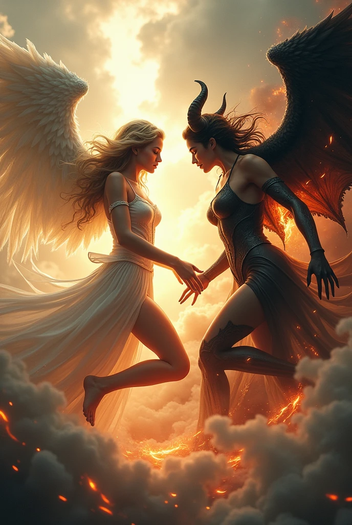 There girls one human and the other one is a devil and angel fight 
