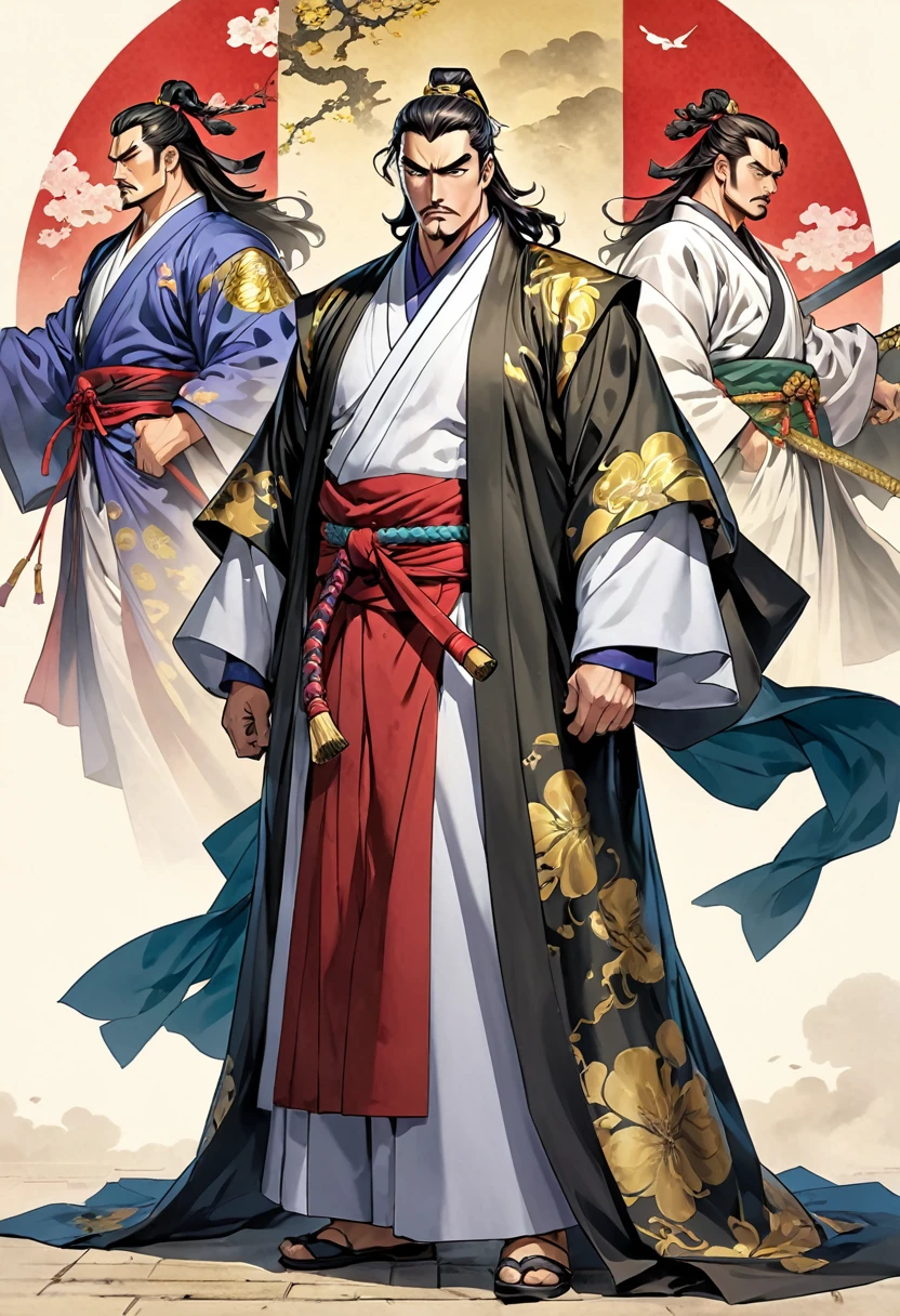 Three Kingdoms Jojo, Long robe, middle aged man, Full body exposed, Looking to the side, Don&#39;t turn your head, traditional chinese dress, Only one person comes out, Gray-toned clothes, Plain outfit