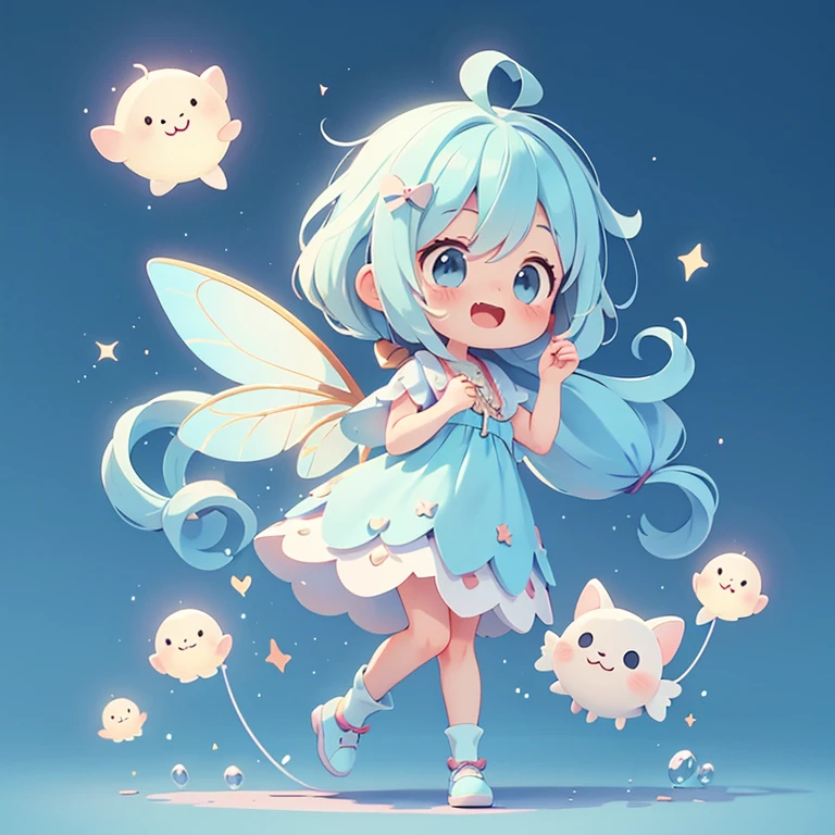 1people、Happy atmosphere,Cute Style,Cute cartoon,round background,masterpiece Fairy Long light blue hair Cute Characters Anime Style The whole body is visible Charm High resolution delicate