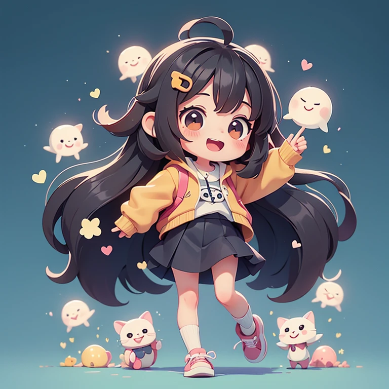 １people、Happy atmosphere，Cute Style，Cute cartoon，masterpiece　Long black hair　Cute Characters　 Anime Style　Charm　High resolution　delicate　university student
