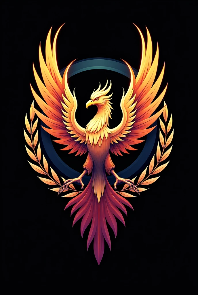 Neo-imperial style Aerospace Force crest insignia, HD art,HD vector, Vector Illustration. Military Insignia .Black background. Plain background. Vector PNG. Flying Phoenix Mascot. Phoenix Motif. Stylized phoenix.Air and space force emblem. High quality Crest.With Laurel Wreath. Intricate designs 