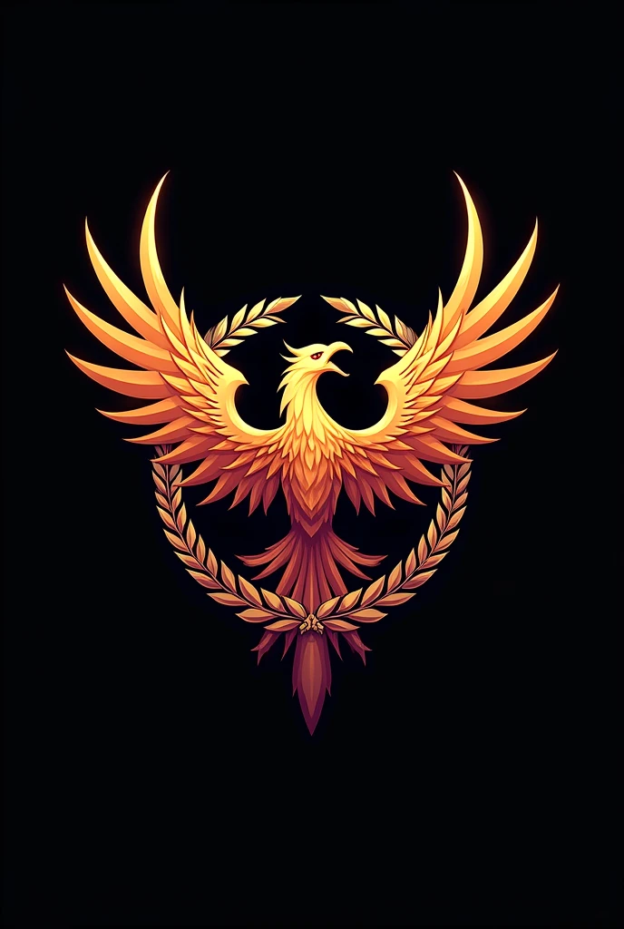Neo-imperial style Aerospace Force crest insignia, HD art,HD vector, Vector Illustration. Military Insignia .Black background. Plain background. Vector PNG. Flying Phoenix Mascot. Phoenix Motif. Stylized phoenix.Air and space force emblem. High quality Crest.With Laurel Wreath. Intricate designs
