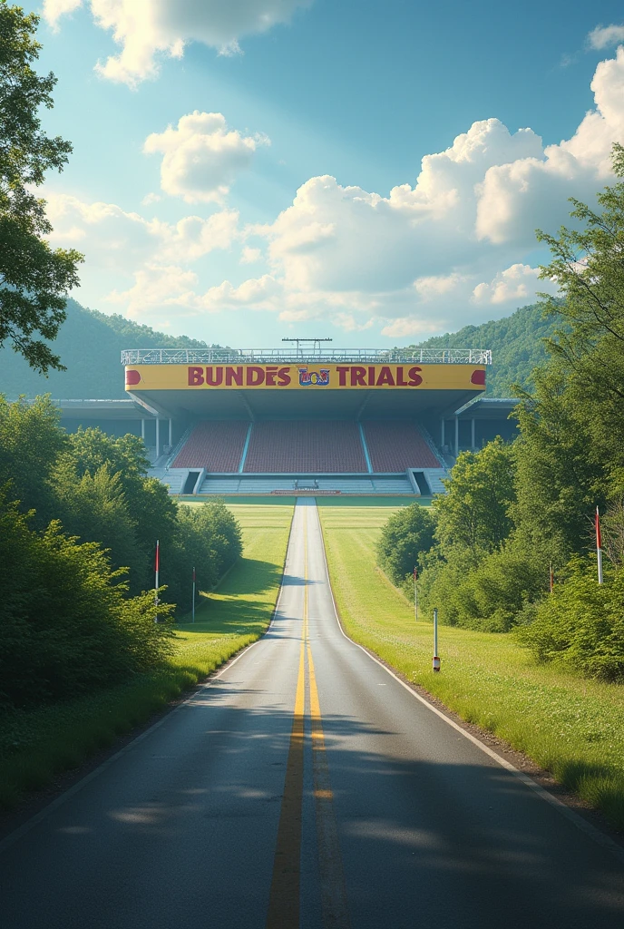 There is a brand called Bundes Trials. Brand colors Yellow, Red and black. This company is involved in scouting.. That is, They hold selections in cities and send the best players from amateur football to Germany to be selected by professional football clubs... Now you, As a photographer, should post a picture of the stadium from the outside for me.. The stadium should look like a dream with a long road. That is, as the final goal..