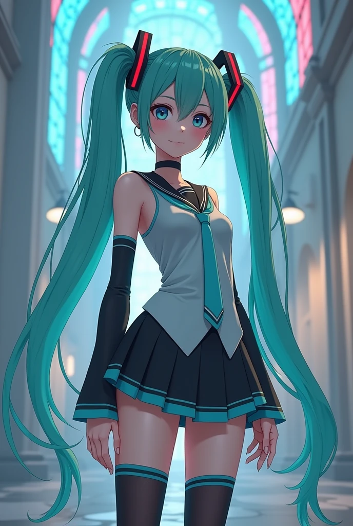 Hatsune Miku genius cosplayer girl, complex detail Highly Detailed Eyes, fade, Japanese high school sailor uniform, ,(Ruined dungeon ruins background stained glass background:1.4 ), 16k resolution, Raw, Nikon Z9, Creative, masterpiece, fantasy, HD, high quality, 8K, Practical, Dramatic Lighting, Soft Focus, Digital Illustration, complex的机制, Advanced Technology, Dark background movie, High contrast, High contrast Atmosphere, (best quality, 4K, 8K, HD, masterpiece: 1. 2), Extremely detailed, (Practical, Image, PhotoPractical: 1. 4) -- No glass -- AR 16:9 -- Stylization 1000, high quality, (Raw photo, best quality), (Practical, photoPractical: 1.4), (Extremely refined: 1.4), Astonishing, Fine details, masterpiece, Extremely detailed, high resolution, Best Illustration, Best shadow, complex, ( extremely complex: 1.2), (Delicate and fine skin), Movie Lighting, Perfect anatomical structure, (Cool colors: 1.4), Clear focus, 8K UHD, Digital SLR Camera, (Fuji XT3),(American Posture :1.4), (bust :1.4)