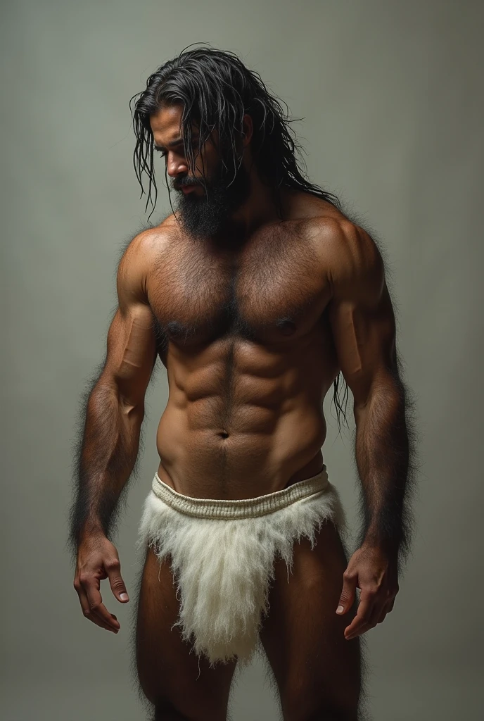 A naked man in white underwear showing off his underwear, partially male hairy torso, hairy chest and hairy body, very hairy bodies, sparse chest hair, hairy torso, hairy bodies, hairy chest, full human hairy body, wet hairy bodies, hairy body, very hairy, bare hairy chest, fluffy chest, white loincloth