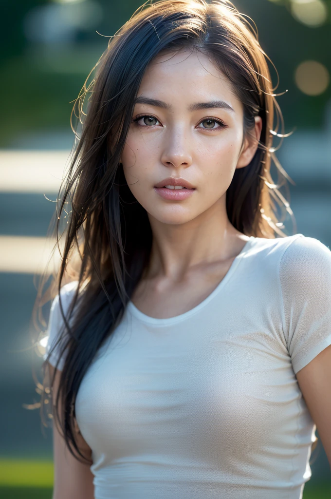dressed, (photo realistic:1.4), (hyper realistic:1.4), (realistic:1.3),
(smoother lighting:1.05), (increase cinematic lighting quality:0.9), 32K,
1girl,20yo girl, realistic lighting, backlighting, light on face, ray trace, (brightening light:1.2), (Increase quality:1.4),
(best quality real texture skin:1.4), finely detailed eyes, finely detailed face,
(tired and sleepy and joy), (laugh:0), face closeup, t-shirts,
(Increase body line mood:1.1), (Increase skin texture beauty:1.1)
