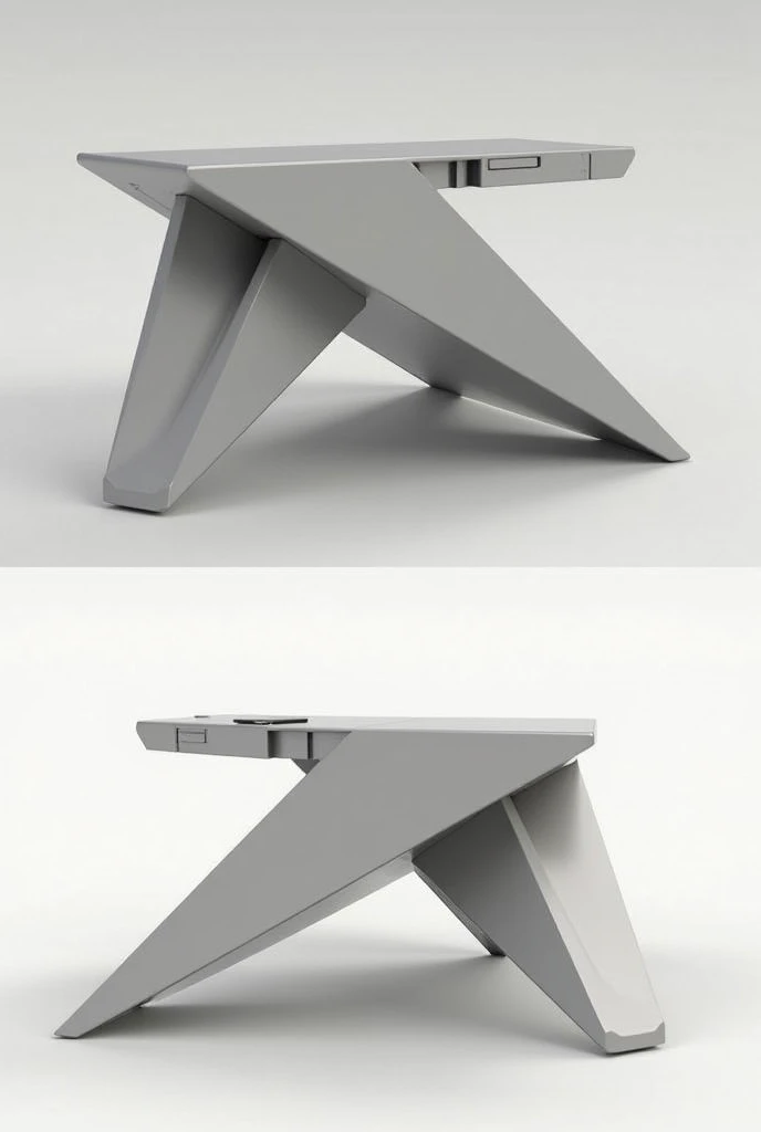 triangular-shaped folded table with many features