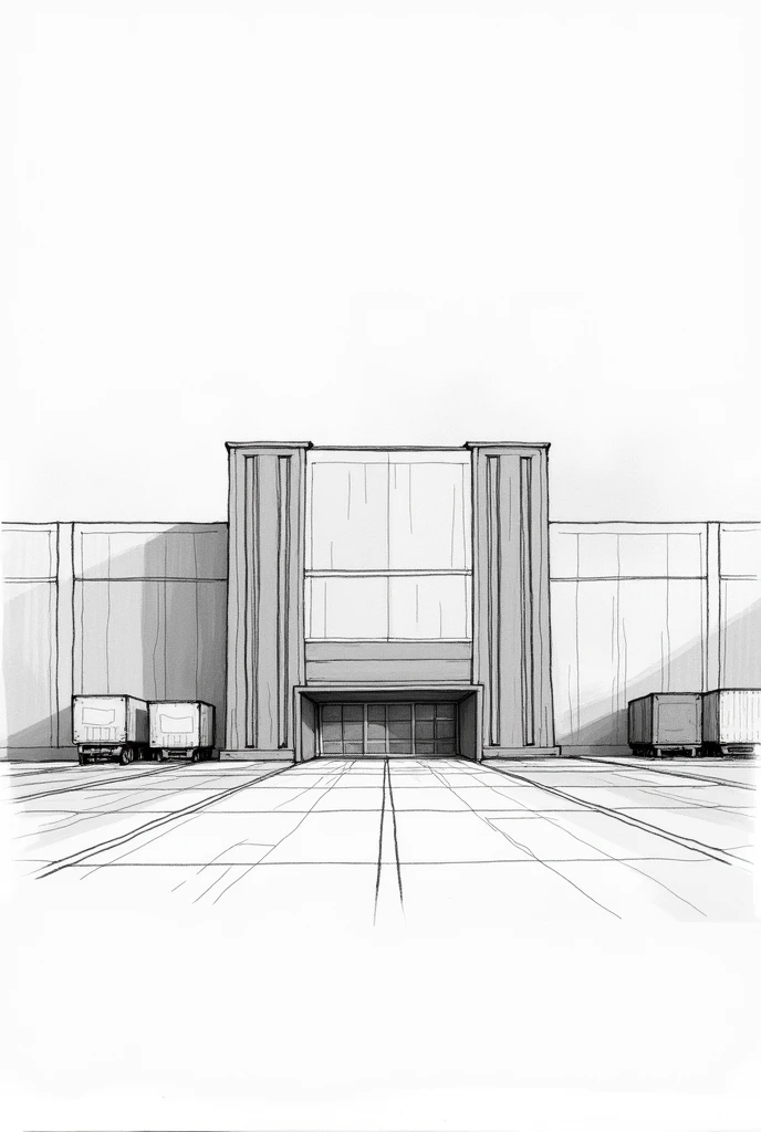 Sketch of the front of a warehouse with a height of 7 meters, width of 16 meters, and length of 40 meters.
