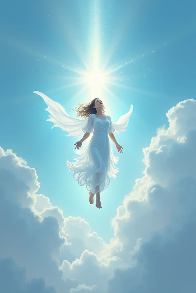 Make a picture of a person ascending to the sky as if floating