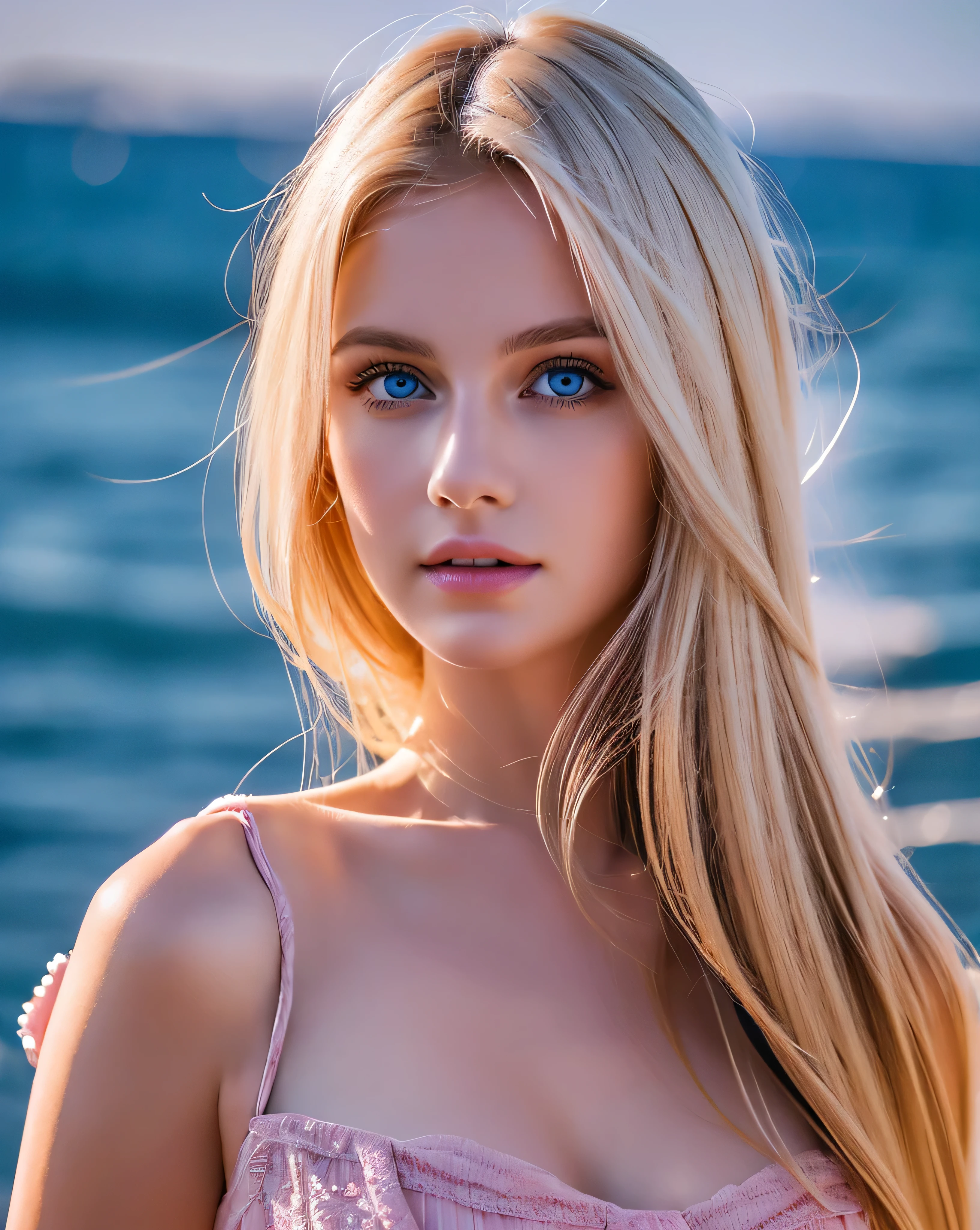 beautiful european girl with blue eyes and blonde hair, wearing a long pink dress, on a yacht in the sea, ultra high resolution, (photorealistic: 1.4), high resolution , (finely detailed skin), (blue eyes), (perfectly proportions) (photos realistic) (masterpiece) (photorealistic), ultrarealistic (Best Quality) (Detailed) photographed in a Canon EOS R5, 50mm Lens, F/2.8, (8K) (Wallpaper) (Cinematic lighting) (Dramatic Lighting) (Convoluted) Fashion, perfect face, erotic look, (full body view)