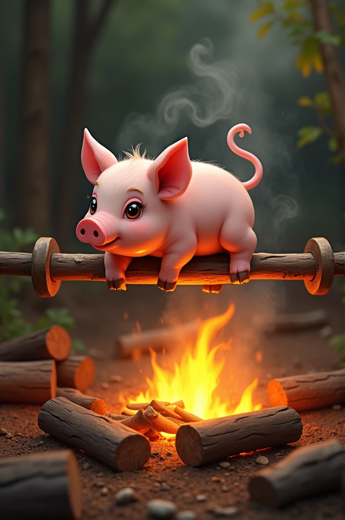 piglet cooking on a spit