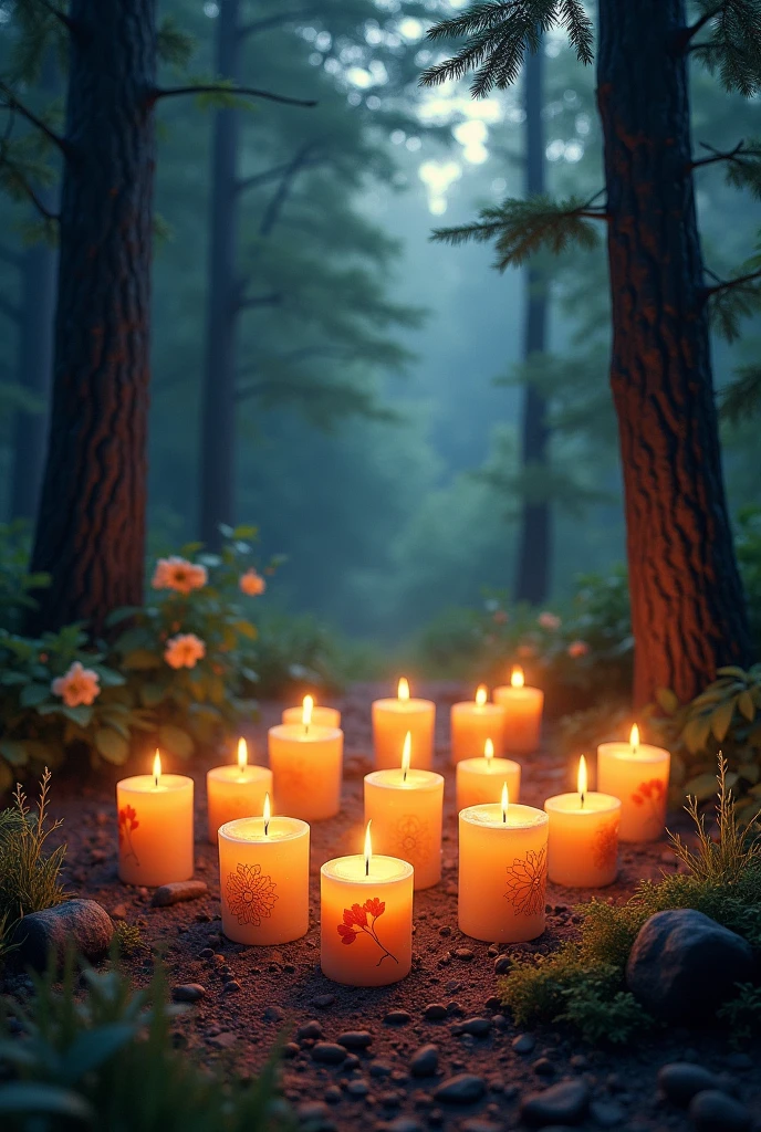 Create a beautiful candle pattern image with trees.

