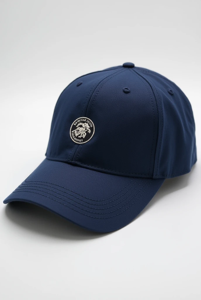 a 100% cotton navy blue baseball cap with front embroidery logo