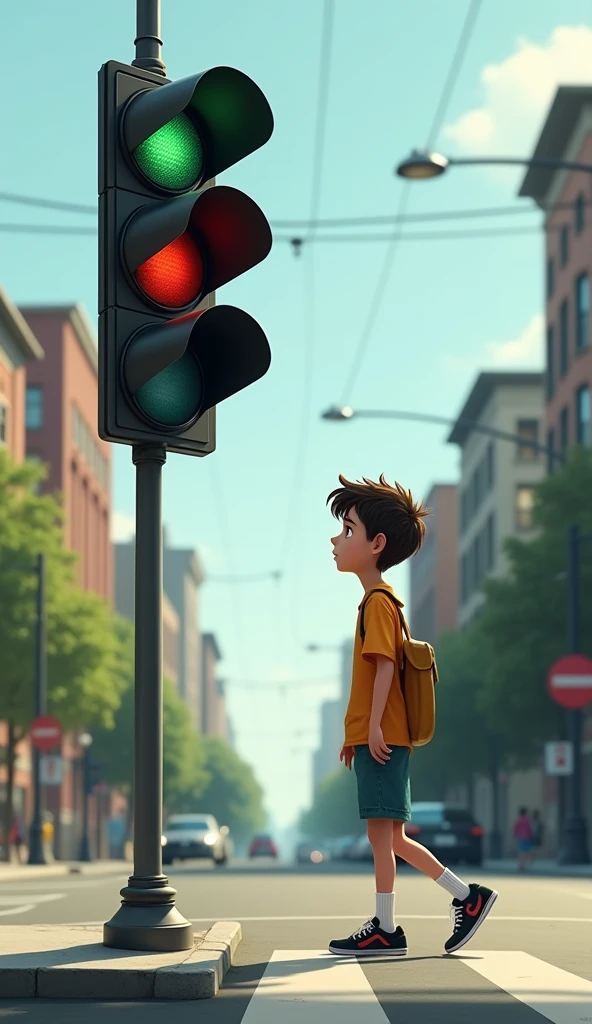 One day, a special traffic light(Tim) noticed a boy named Max walking home from school, looking sad and distracted.Even when the light turned green, Max didn't cross the street.