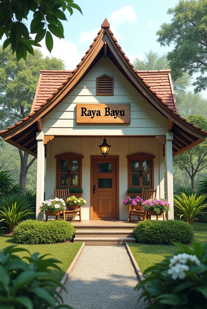 Cute white cottage house , put name Raya bayu homestay
