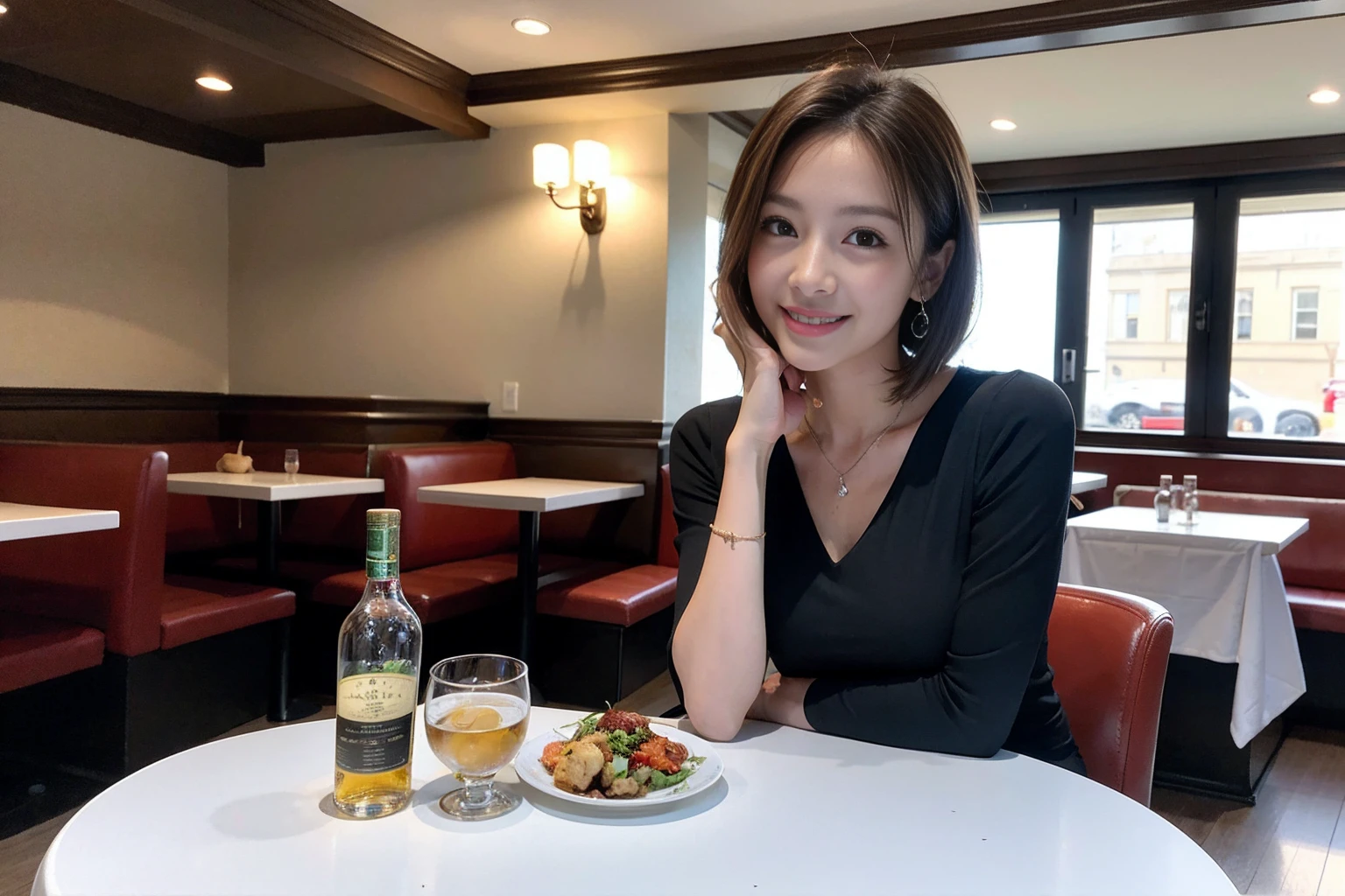 ((Highest quality、8k、masterpiece:1.3))、Whiskey bottles、The Macallan、Joni Black、Old Parr、whiskey、Suntory、Nikka、slimカップル、modelカップル、(Realistic, Intricate details:1.2), full-course dinner、Whiskey bottle and glass on the table、Single Malt、scotch、Rocks glass、Shot Glass、On the rock、Scotland、Amazing view of the sunset sky and clouds、A bright smile、The wonderfulness of smile、 Beautiful Face, blue eyes, The light shines on your face, blush, short hair,Bright Face、 (Age 37), 3,Two beauties、Brown Hair、Shortcuts、Long sleeve shirt、dress、Beautiful woman 1, (slimな顔), (The body is slim), (Brown Hair), (Shortcuts), cheeks turn a little red,Attractive beauty、restaurant, In a prominent place (From the waist up) Nova Frog Style, actress, model, Upper Body, White wine, slim, smile, (smile: 1.15), Beautiful fine grain, Depth f/2,saturation, High Contrast, Strong light and shadow,Moist Body:1.5、3D texture、Delicate eyes、Brown Hair、The hair is very shiny、