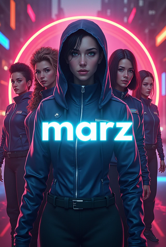 Make a picture of an amine team that has not been formed anywhere yet and write " MARZ " in the middle of it clearly.