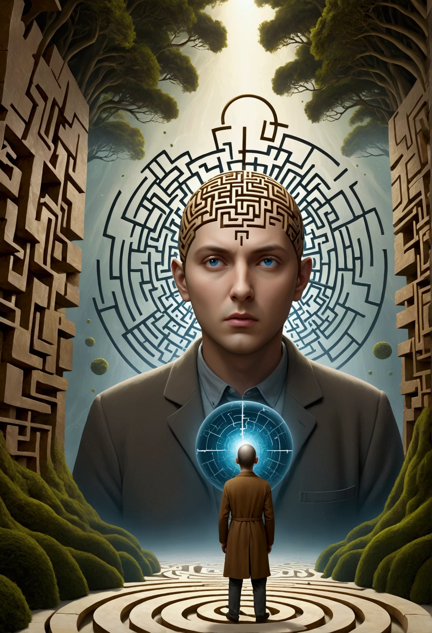 A lost man in a mind maze, The art of math inspired by Igor Morski, ZBrush Center Competition Winners, The art of math, Entering the mind maze, They go deep into his heart., Trapped in my consciousness, his mind contemplating eternity, A Picture of the Human Mind, who can open the mind, Mind-driven, labyrinthine