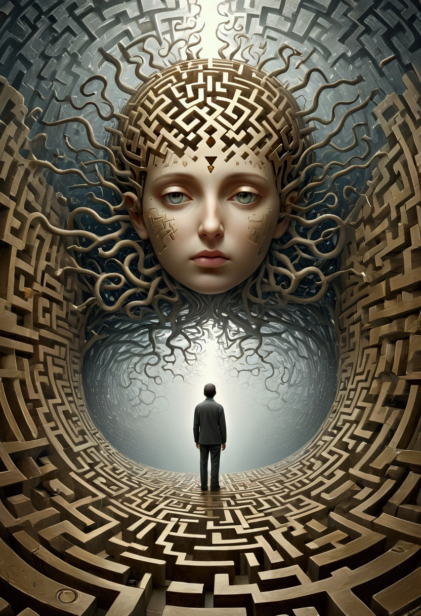 A lost man in a mind maze, The art of math inspired by Igor Morski, ZBrush Center Competition Winners, The art of math, Entering the mind maze, They go deep into his heart., Trapped in my consciousness, his mind contemplating eternity, A Picture of the Human Mind, who can open the mind, Mind-driven, labyrinthine