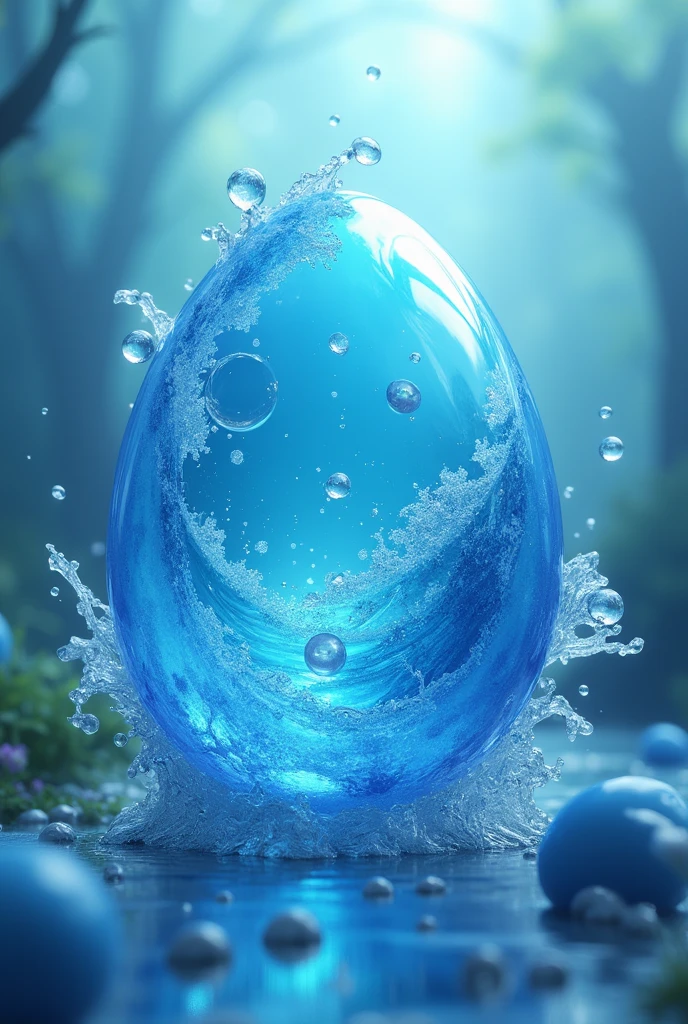 (masterpiece)、top quality,blue pet egg,Water-based eggs,Bubbles can be seen inside the eggshell,Watery fluid outside the egg,There is irregular gas outside the egg,Cute shaped eggs