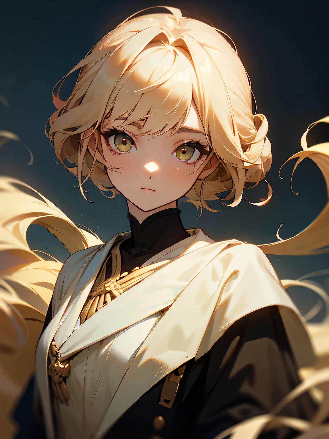 Mature woman  woman , light skin , silver eyes , blonde hair , elf ears , small chest , hair in an up-do style , smaller more mature eyes , age 26


(masterpiece, best quality:1.3),beautiful detailed glow,best illuminate,(((best quality,textile shading,ultra detailed))),extremely detailed CG unity 8k wallpaper,Highly Detailed beautiful and aesthetic,best light,high resolution,detailed,dynamic lighting , 1Character ,  pastel washed out colors , cell shade , soft, muted shades ,gentle colors ,

Wearing an orange turtle neck , close up head shot , fall colors , orange brown and leaves in the background, background blur, fall scene,