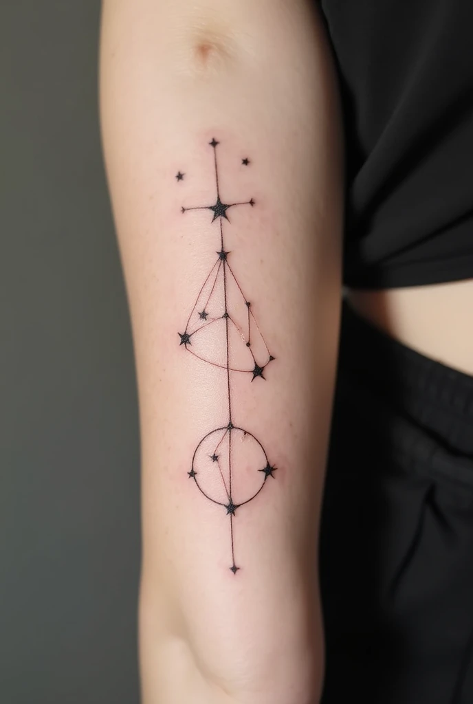 A small tattoo on the arm with:
-the constellation of Virgo -the constellation of Scorpio -the constellation of Sagittarius