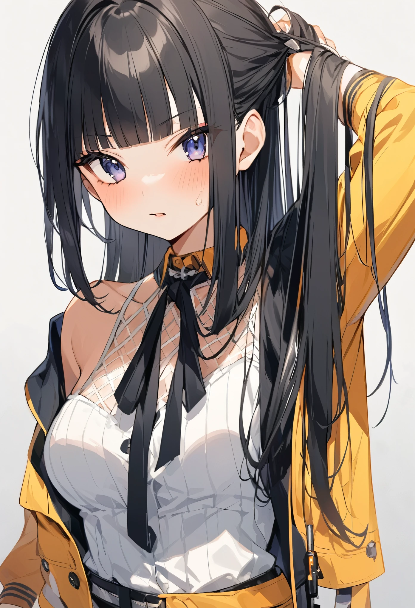 泣いてる、悲しい。I play at music habs、iDOL、rifle、Tying up hair、gun、Virtual Character ,Black Hair、blunt bangs、Straight Hair, face, 1 female,Sexy, 