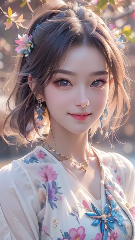 MKSKS, masterpiece, Highest quality, figure, close, Frank, Face focus, smile, colorful, Flowers, Girl with beautiful eyes,