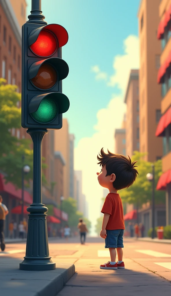 Max was surprised but felt happy that someone cared about him.From that day on, a special traffic light(Tim) would greet Max every time he passed by, and Max began to feel happier.