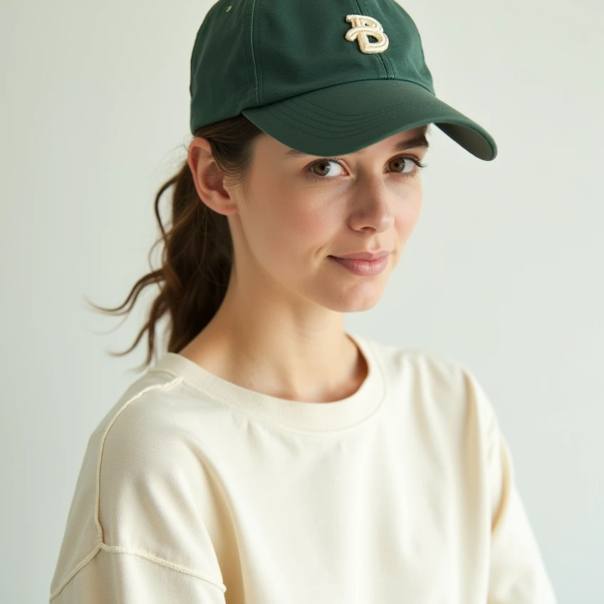 100% cotton a cream body crown and a dark green baseball cap with front 3d embroidery logo
