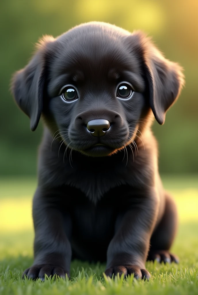 Generate a realistic picture of a black puppy,No anime