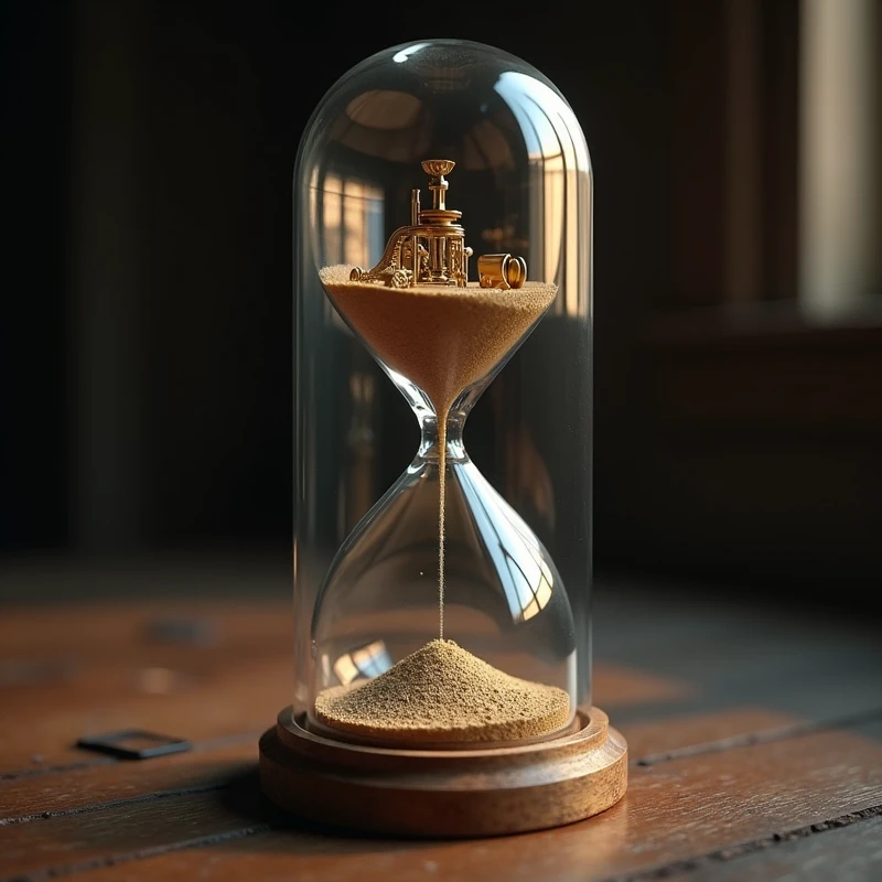 intricate hourglass inside a capsule, inside a film take shot, detailed realistic interior, photorealistic, 8k, cinematic lighting, warm color tones, dramatic chiaroscuro lighting, highly detailed, sharp focus, 3d rendering, hyperrealistic, studio lighting, physically based rendering