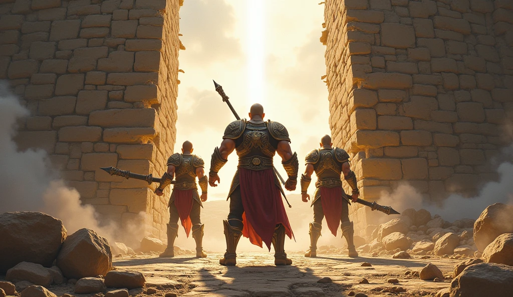three warriors,break wall, light from the heaven