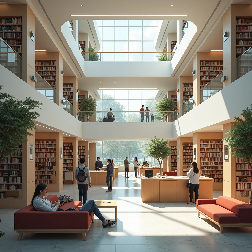 Public library, modern, realistic, university library
