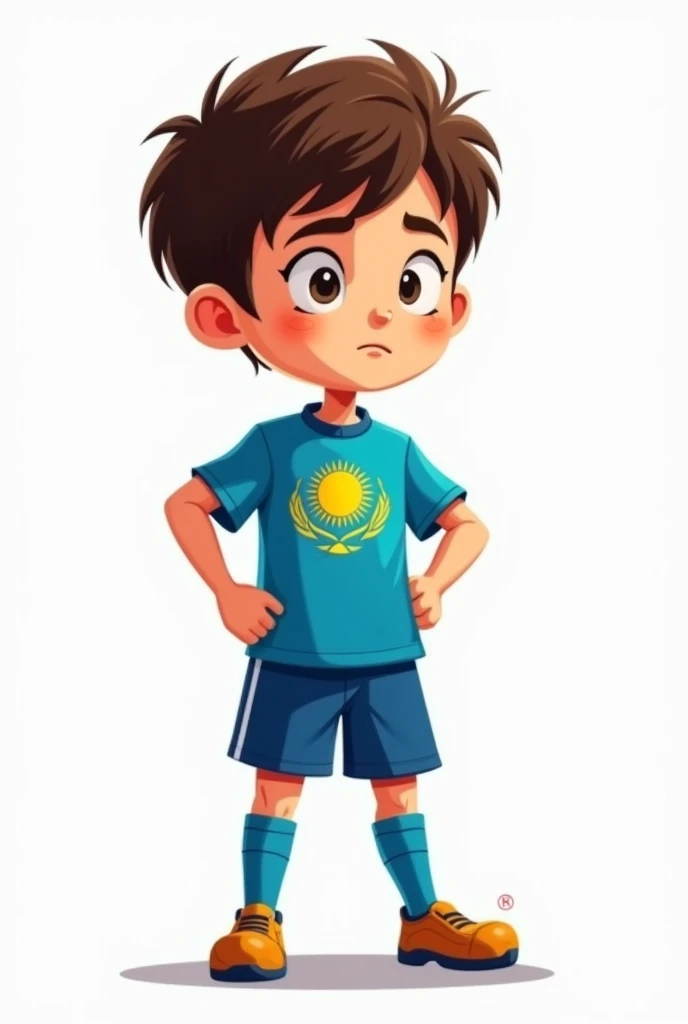 ((officially)) ((masterpiece)) ((Best quality)) ((detailed)) cartoon boy football player in uniform with emblem flag of Kazakhstan on white background
