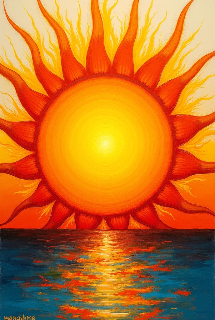 create a easy and simple sun artwork that includes  contrast, movement, emphasis and rhythm 