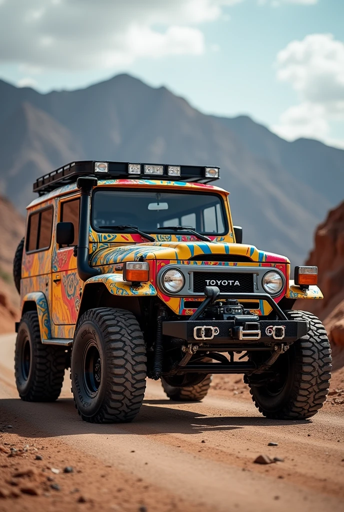 A beats Land Cruiser 79 series with a Simbu Flag paint all over it’s body.