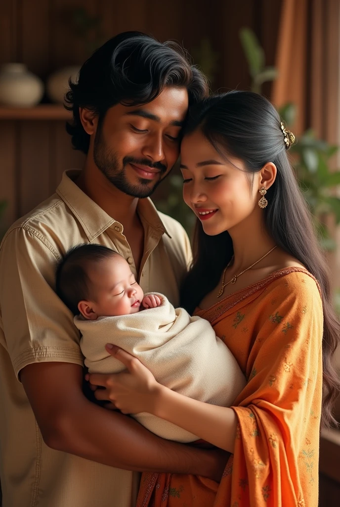 Indian wheat colour boy and thai girl marrige having a born