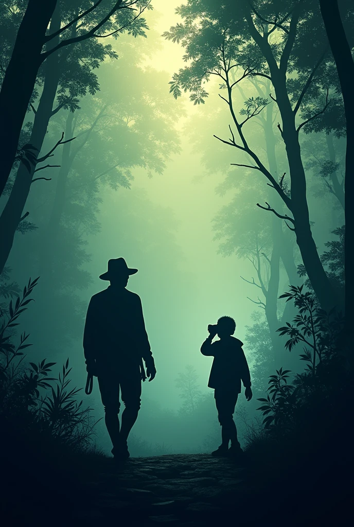 This image is for a banner. It must have the text biodiversity in Boyaca and Cundinamarca and have a dark shadow image showing a person walking and another taking photos and it must be 500 pixels wide and 150 pixels high and be in png and transparent format.