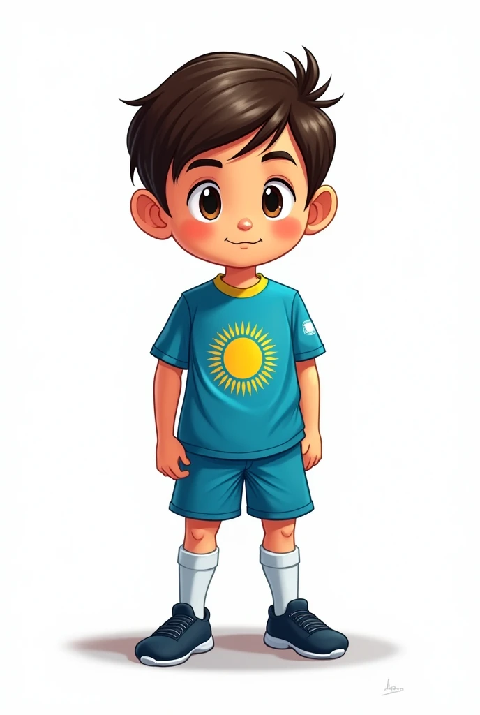 ((officially)) ((masterpiece)) ((Best quality)) ((detailed)) cartoon boy football player in uniform with emblem flag of Kazakhstan on white background