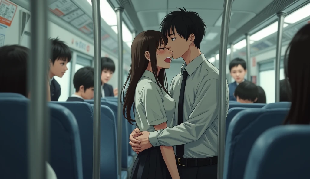 molestation: 1.5), 1 girl, (full body shot), 1 man, (((office lady being molested: 1.5))), (very beautiful), (beautiful face: 1.5), girl has her hands tied behind her back, girl is crying, (office lady uniform: 1.2), (in a crowded Japanese train: 1.5), man forcefully kisses her, (man takes off her skirt: 1.5), (man hugs her breasts: 1.5), (in SFW: 1.1), (((pussy visible through shirt))), (groans of pain: 1.3), (ecstasy: 1.5),