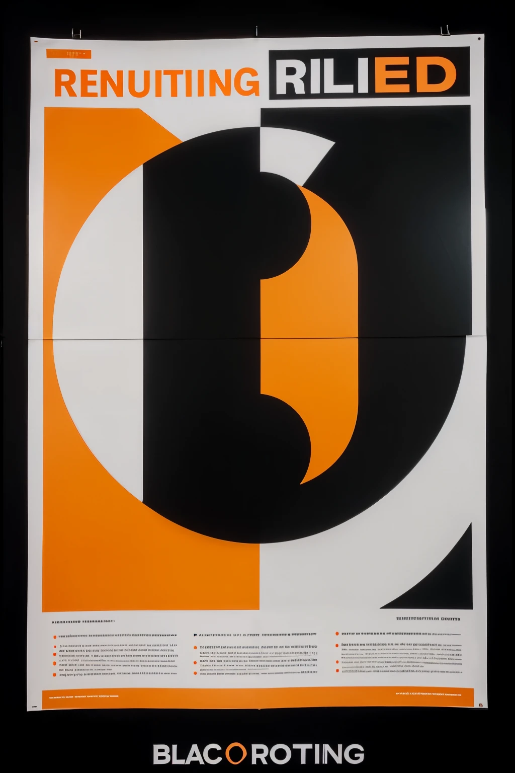An English training class recruitment poster with black, white and orange as the main colors