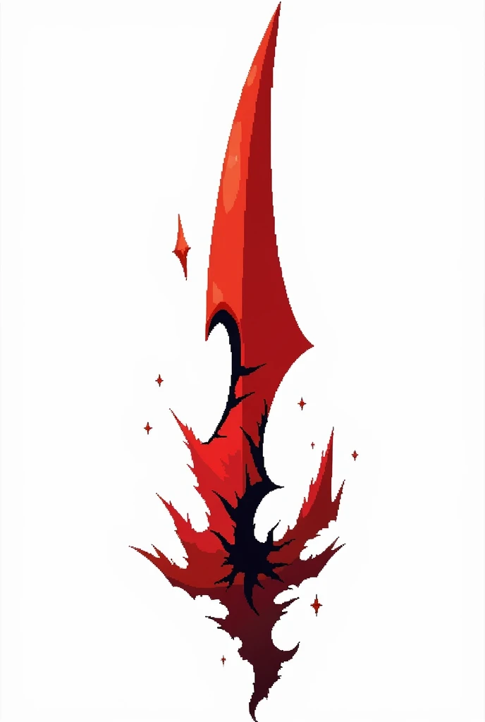 A sword projectile in the style of a pixel drawing, made of solid blood-colored crystal with vessels of black void