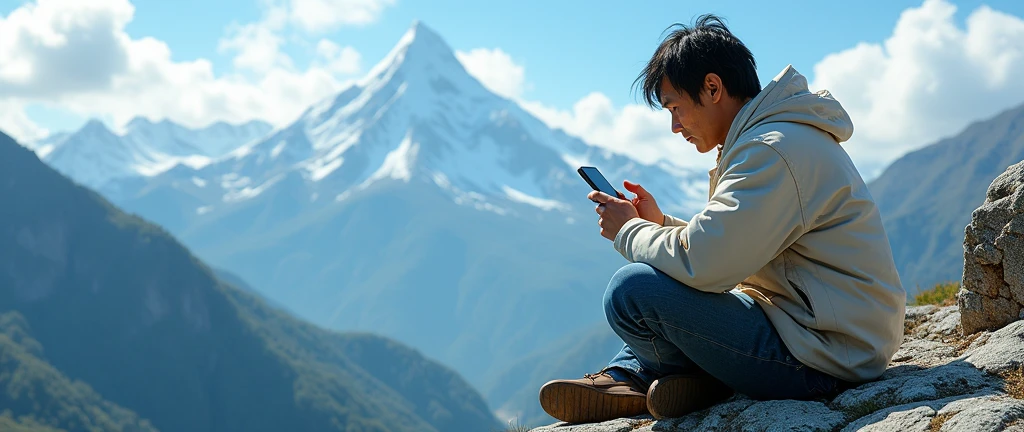 Jackie Chan plays smartphone on the mountain




 


