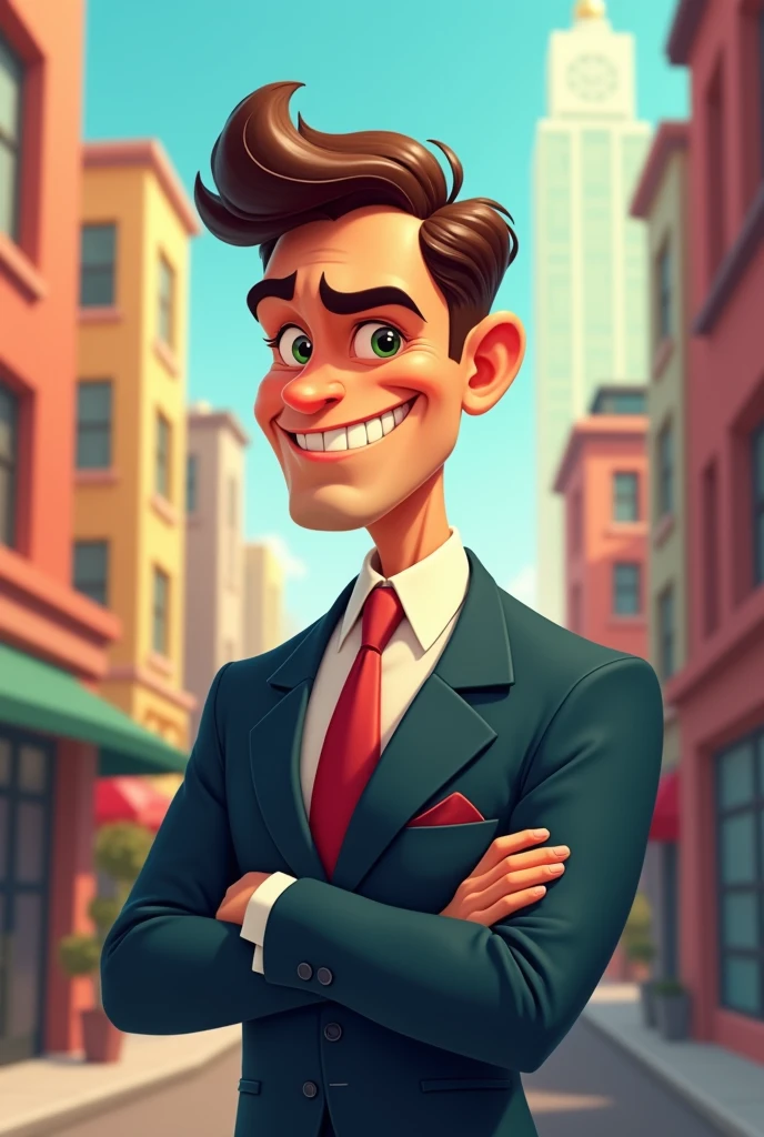 Funny but handsome male cartoon in suit